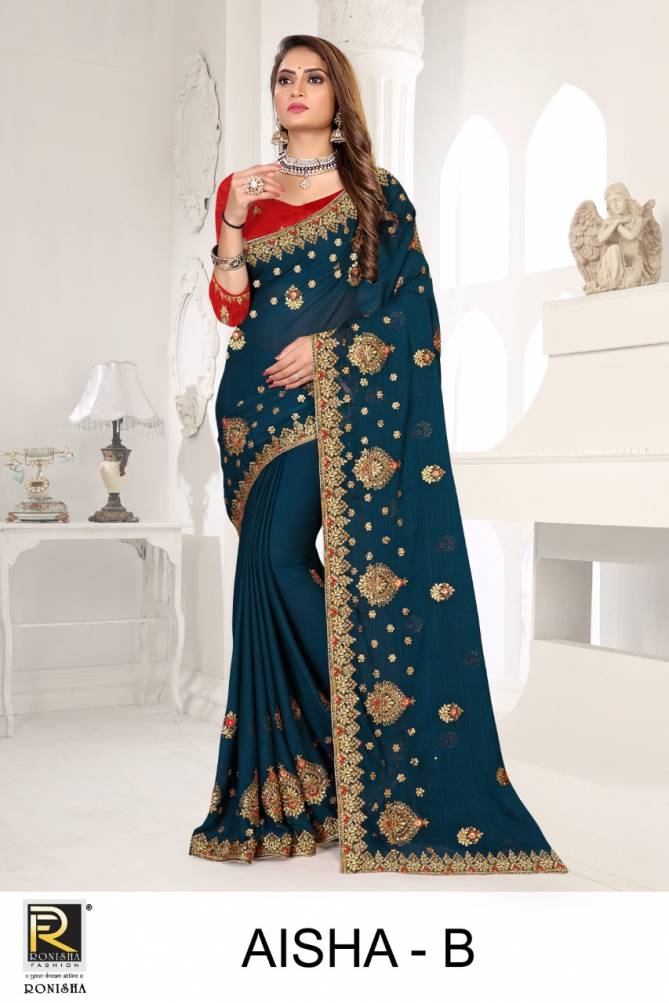 Ronisha Aisha Georgette Heavy Designer Festive Wear Saree Collection